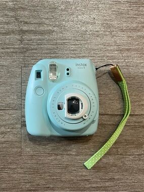 Instax Mini 9 Light Blue Instant Camera with Green Strap